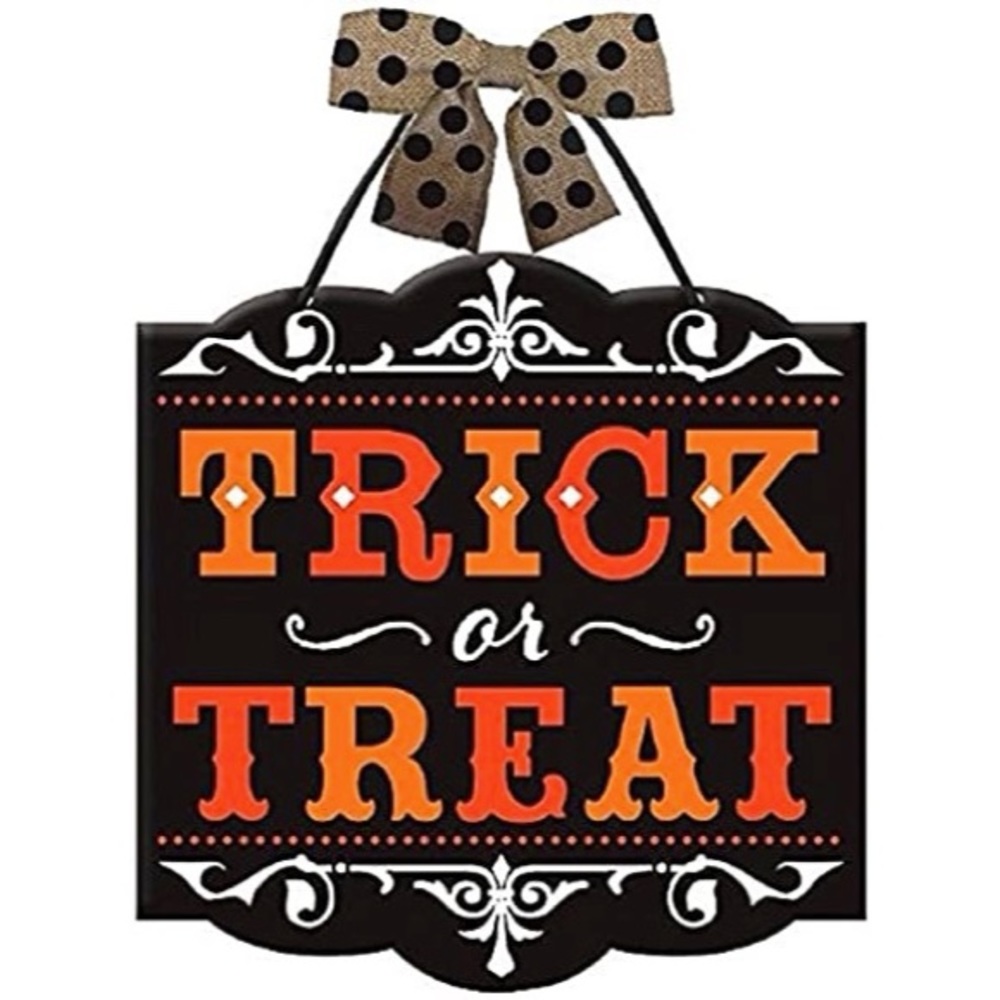 Vintage Style Trick Or Treat Black Orange Halloween Door Hang Sign